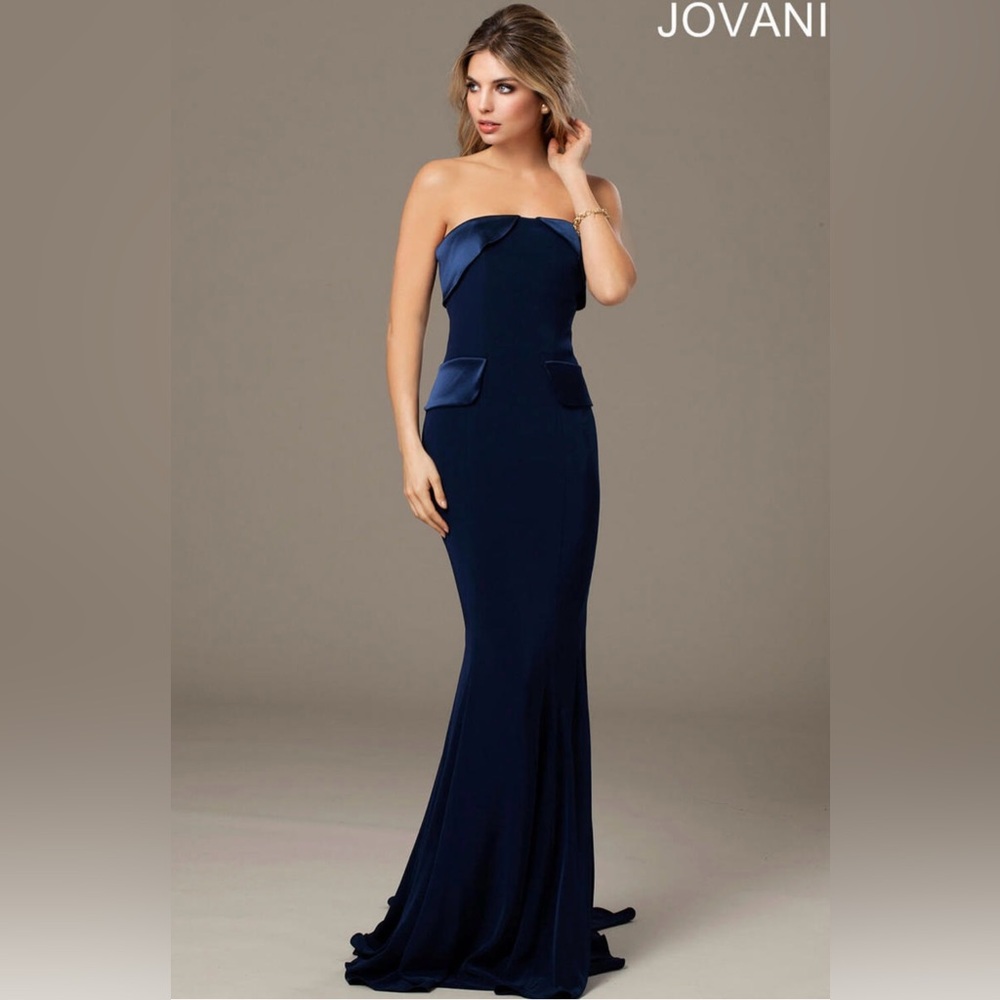 Jovani Navy Strapless Mermaid Gown